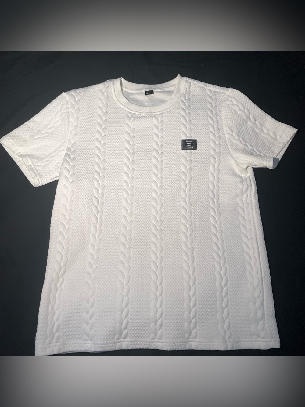 Men's Crewneck Cable Knit Short-Sleeve Sweater - White